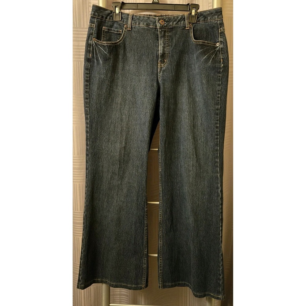 Willi Smith Jeans Women's 14 Mid Rise Blue Denim Stretch Flare 34x29 *Flaw*